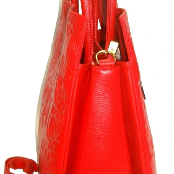 Red Embossed Floral Handbag NWOT - Picture 5 of 12